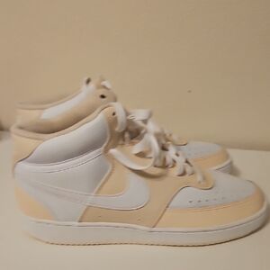 Nike High-Top Sneakers in White and Tan